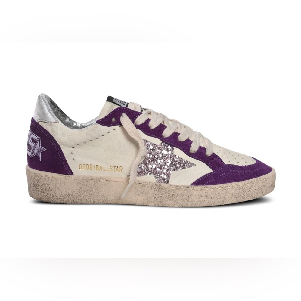Golden Goose Ball Star Sneakers White, purple glitter NIB